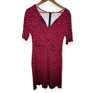 Lark & Ro Knit Tulip Print Floral Midi Dress Soft Red‎ Blue Patriotic Office 12